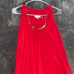 Plain Red Thin Strapped Dress with Gold Double Arch Necklace Attached
